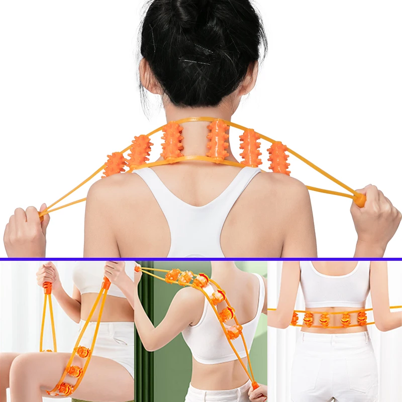 Hand-held Back Shoulder Neck Muscle Massager,Fitness Physiotherapy Massage Roller,Bead Pull-Back Roller Legs Back Waist Massage