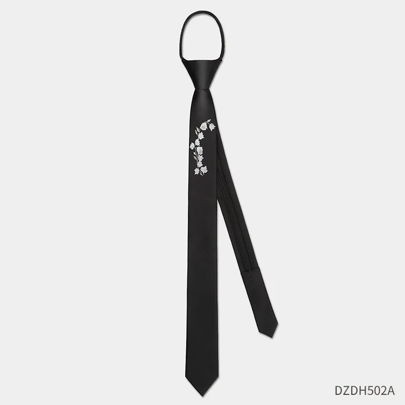 Men's High-quality Black Embroidered Pattern Tie Korean Version Shirt Decoration 5CM Slim Narrow Casual College Style Necktie