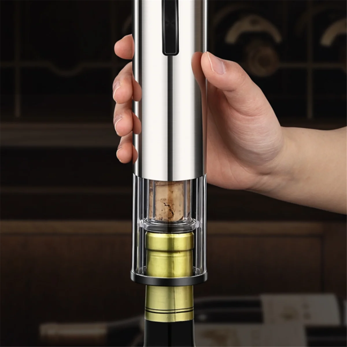 فتاحة زجاجات النبيذ الكهربائية 4 في 1 مع مهوية النبيذ، وقاطع رقائق النبيذ المفرغة وقاعدة تخزين قابلة لإعادة الشحن-T33C #2