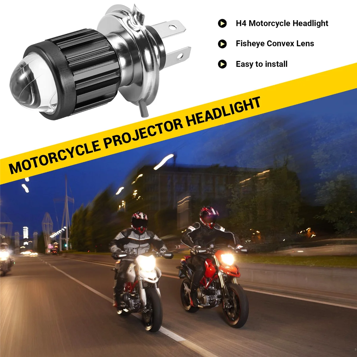 H4 Motorcycle Mini LED Projector Headlight Bulbs Dual Colors White Yellow ATV Scooter E-Bikes Head Light Lamp