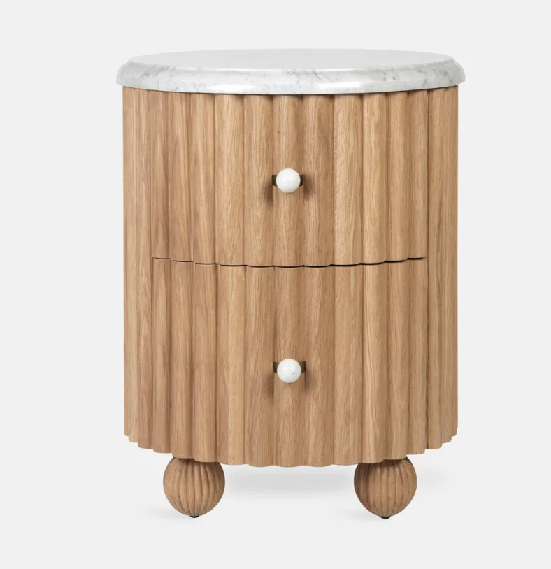 Modern French Style Wood Nightstand with 2 Drawers Marble Dresser Cabinet for Bedroom or Living Room Bedside Table
