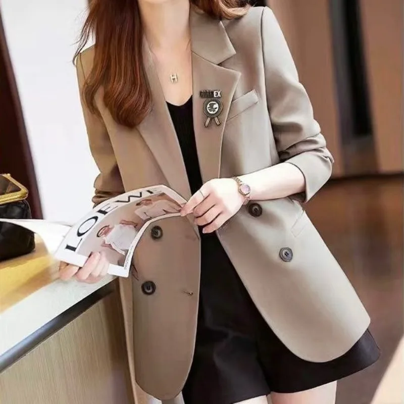 Autumn Winter Women Clothing Black Blazer Long Sleeve Double-breasted Ladies Business Work Coats Slim Jacket Korean Chic Blazer