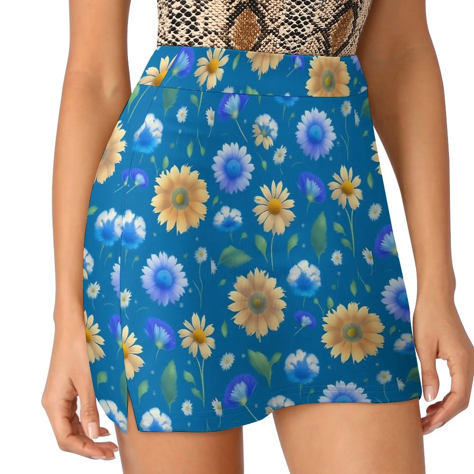 Retro Flower Skirt Summer Yellow Blue Floral Aesthetic Casual A-line Skirts Cute Mini Skirt Women Graphic Big Size Clothes