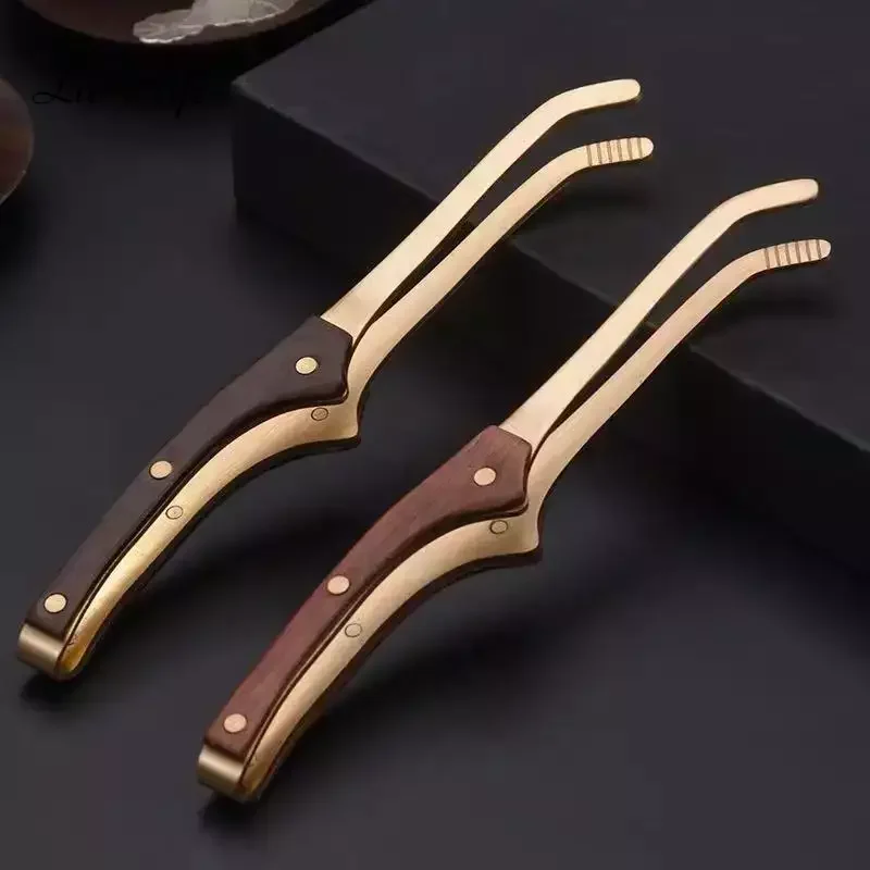 

17cm Anti-hot Wood Copper Tea Clip Non-Slip Tea Set Tweezers Tea Ceremony Accessories Household Supplies Wooden Tongs