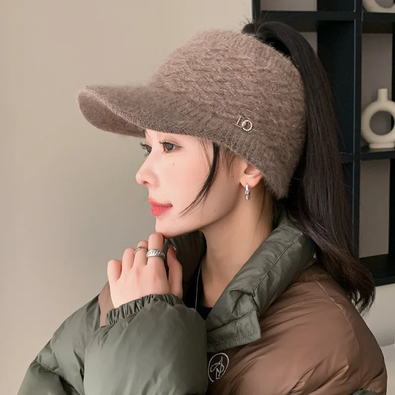 Autumn and winter women\'s hats hollow cap padded warm duck tongue cap cold-proof knitted cap thickened wool cap