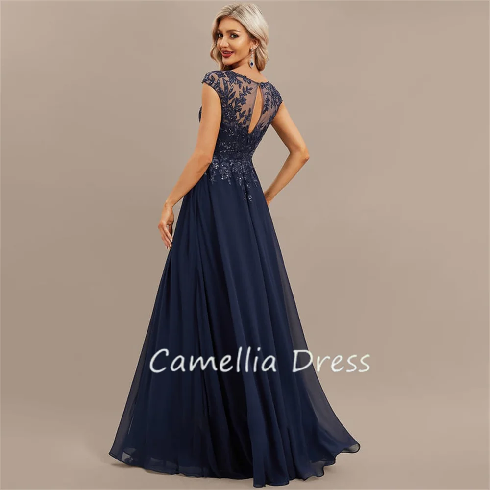 Elegant A-line Evening Dresses Scoop Neck Prom Dresses Floor-Length Chiffon Lace Formal Dresses Vestidos De Fiesta فساتين السهرة