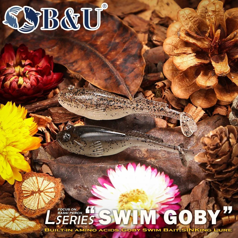 Мягкая приманка B&U Sinking Swim Bait с аминокислотами, реалистичный дизайн в виде гоби, для ловли баса, окуня и пресноводной рыбы.