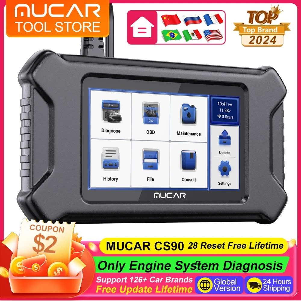 MUCAR CS90 Diagnostic Tools With 28 Reset Services Lifetime Free Auto Tools Engine System Diagnostic Scanner With 5inch Screen 