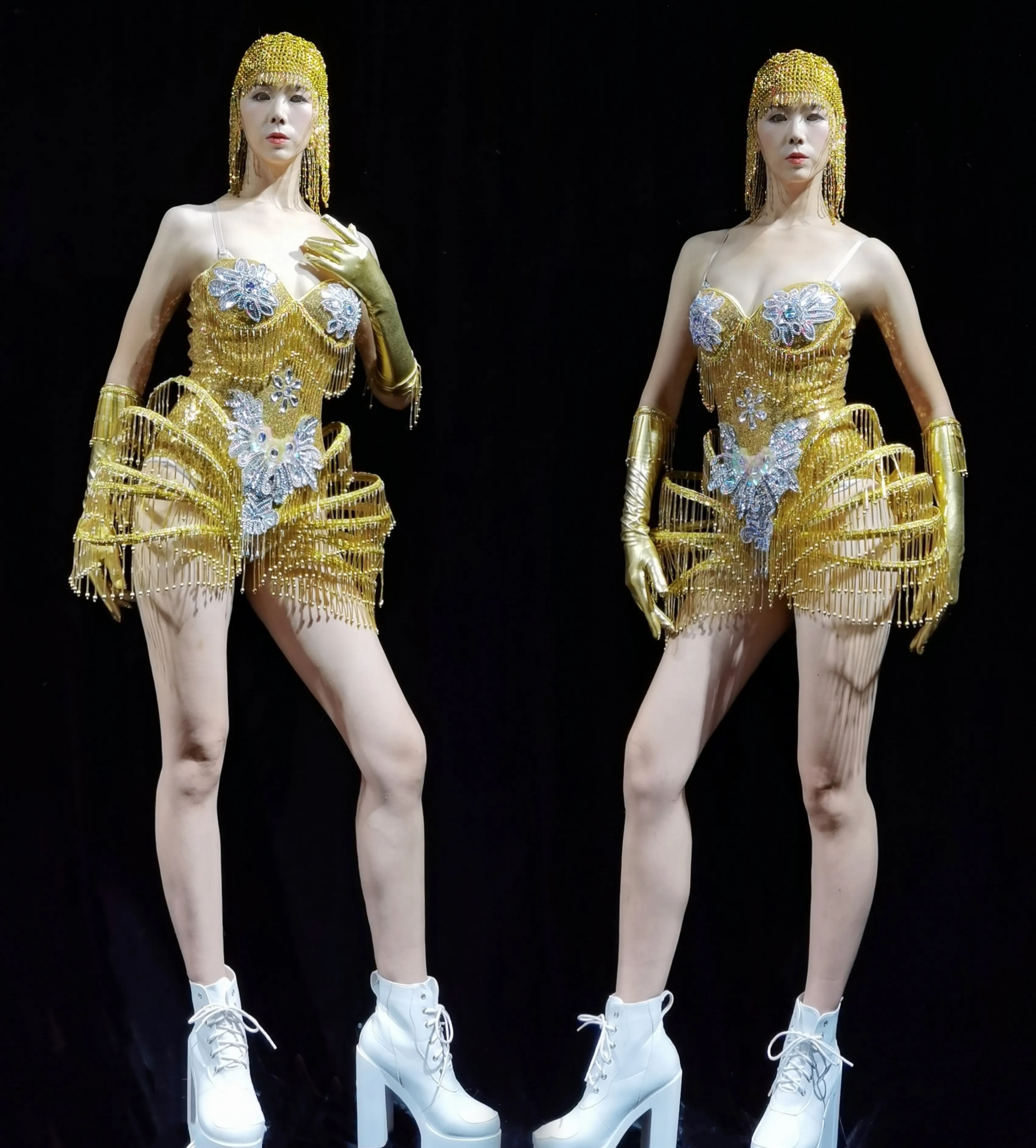 

Nightclub Shining Costume Outfit SexyCrystal beads Bodysuit Dress Stage Performance Bling Dresses Dance Wear drag queen costume