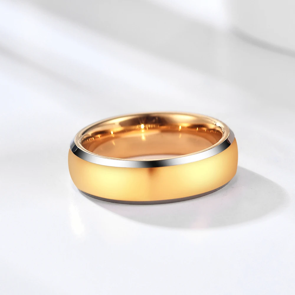 6/8mm anpassbare zweifarbige Gold Silber Wolfram Stahlringe für Frauen Männer Laser Logo Schmuck Hochzeit Verlobung sband Großhandel – Detail 5