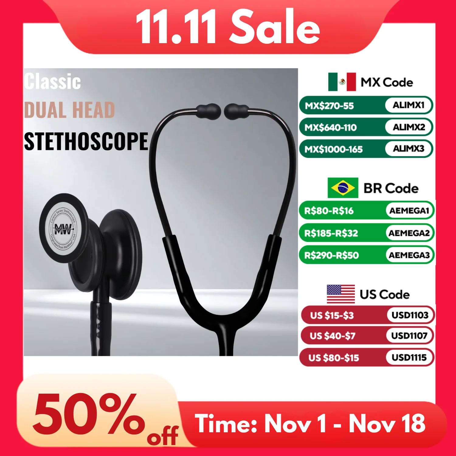 Medical Double Sided Stethoscope Professional Cardiology Stethoscope Nurse Doctor Stethoscope Medical Equipment Health Care