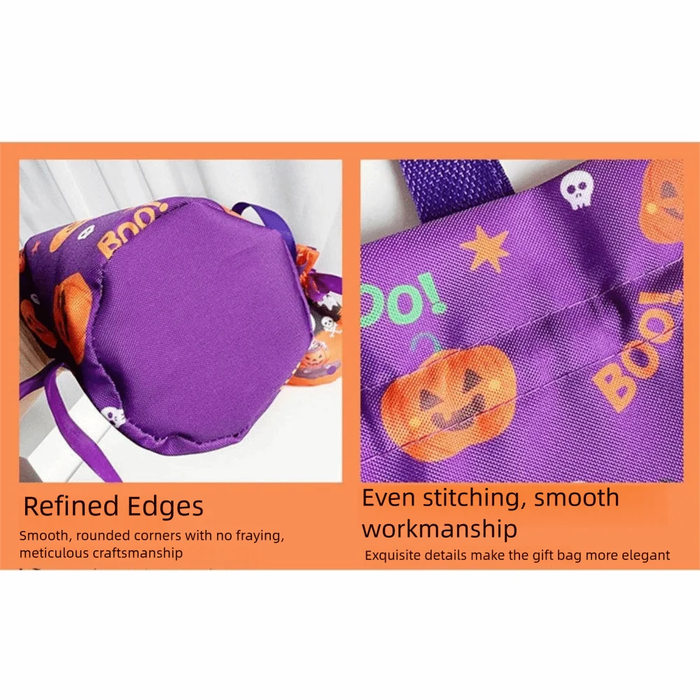 

Handheld Halloween Candy Tote Bag Portable Pumpkin Pattern Design Halloween Gift Handbag Drawstring/Snap Button Lightweight