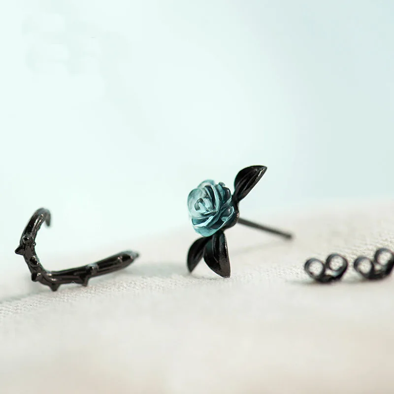Japan und Südkorea Stil Schwarz Zweig Blaue Rose Ohrringe frauen High-End Natur Bankett Schmuck Ohrring Zubehör Geschenke