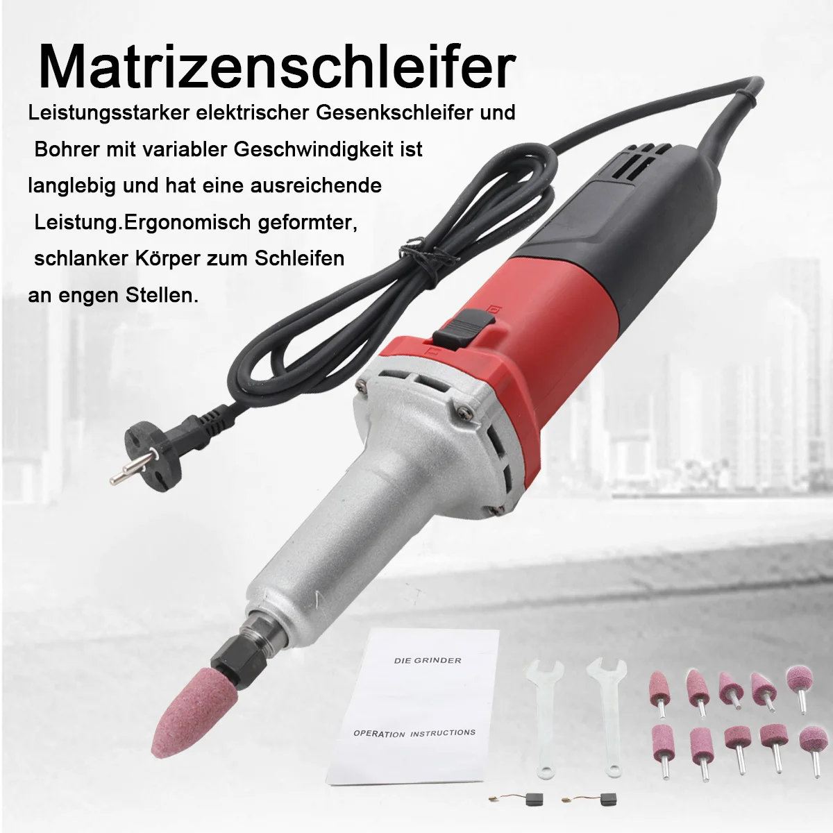 750W Elektrischer Geradschleifer, Handgehaltene Schleifmaschine mit Variabler Geschwindigkeit 0-27000 U/min, Polierwerkzeug, Mini-Fräse 6mm – Detail 9