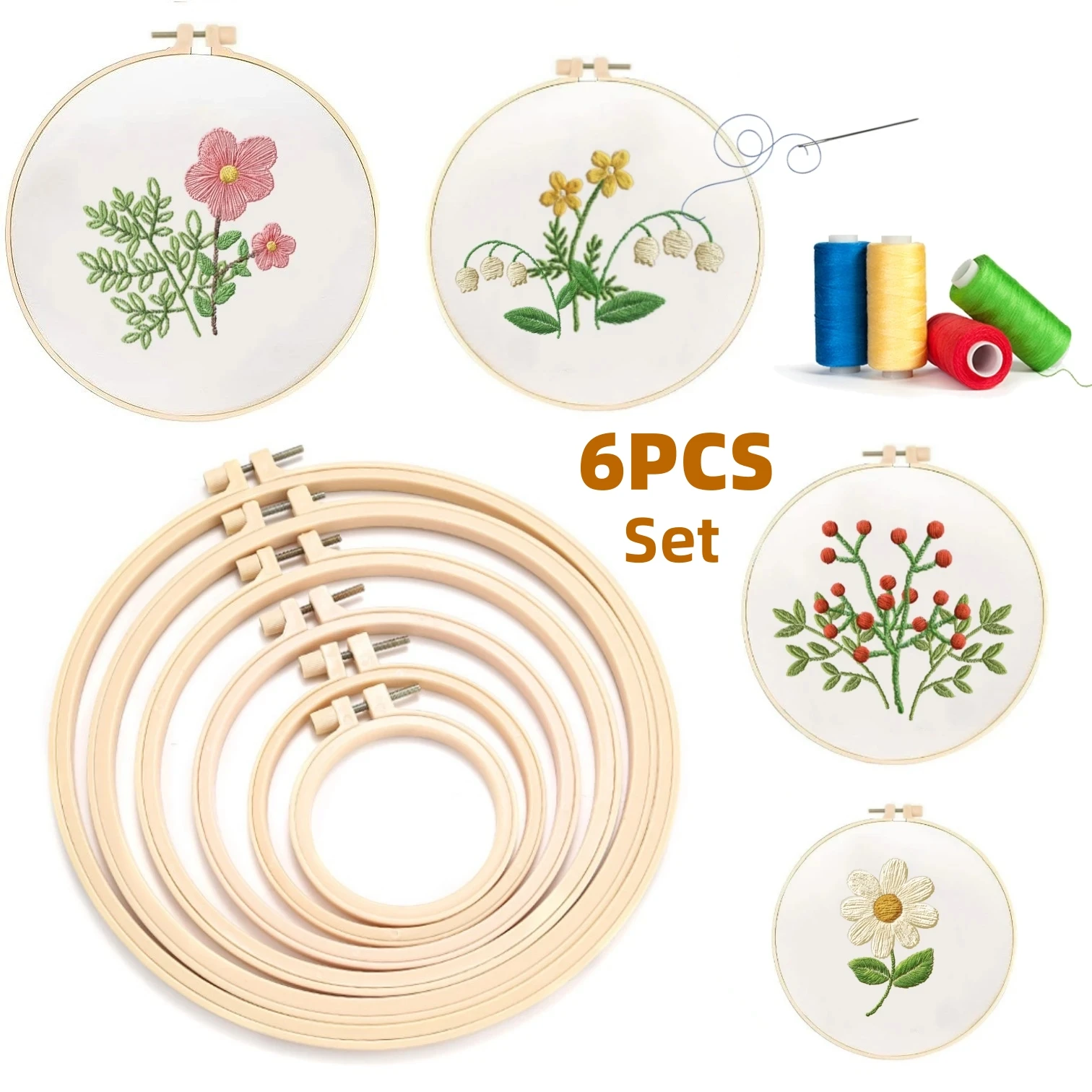 

6PCS Set Embroidery Hoop DIY Handmade Cross Stitch Embroidery Hoop Set Plastic Hoop For Embroidery Needle Crafts Sewing Tools