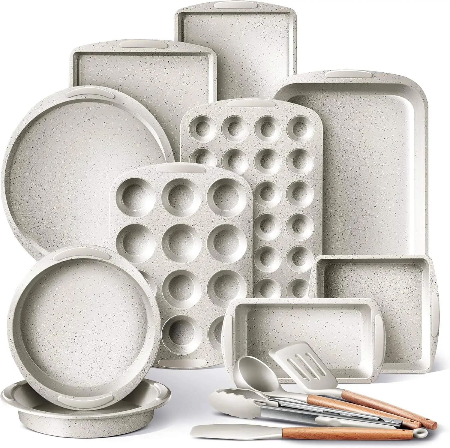 

Nonstick Stackable Bakeware Set - Durable, Easy Release Baking Set, Cream, 14 Pcs