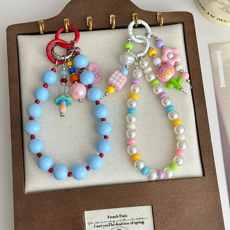 

Korean Cute Dopamine Bead Phone Chain Colorful Pendant Charm Strap for iPhone, Samsung & Bags, Universal Girl Hanging Phone Rope
