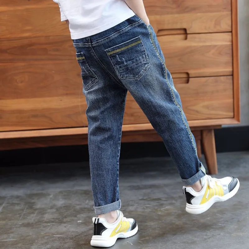 Kids Boys Jeans Young Casual Trousers 4-11 Years Children Denim Long Pants Elastic Waist Pants Spring Autumn Slim Jean