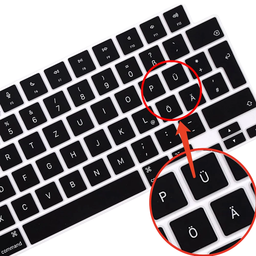 Silicone Keyboard Protector Cover - German Layout Designed Keyboards Black Skin for Macbook Pro14 M4 M3 M2 Pro16 Air13.6 Air15.3