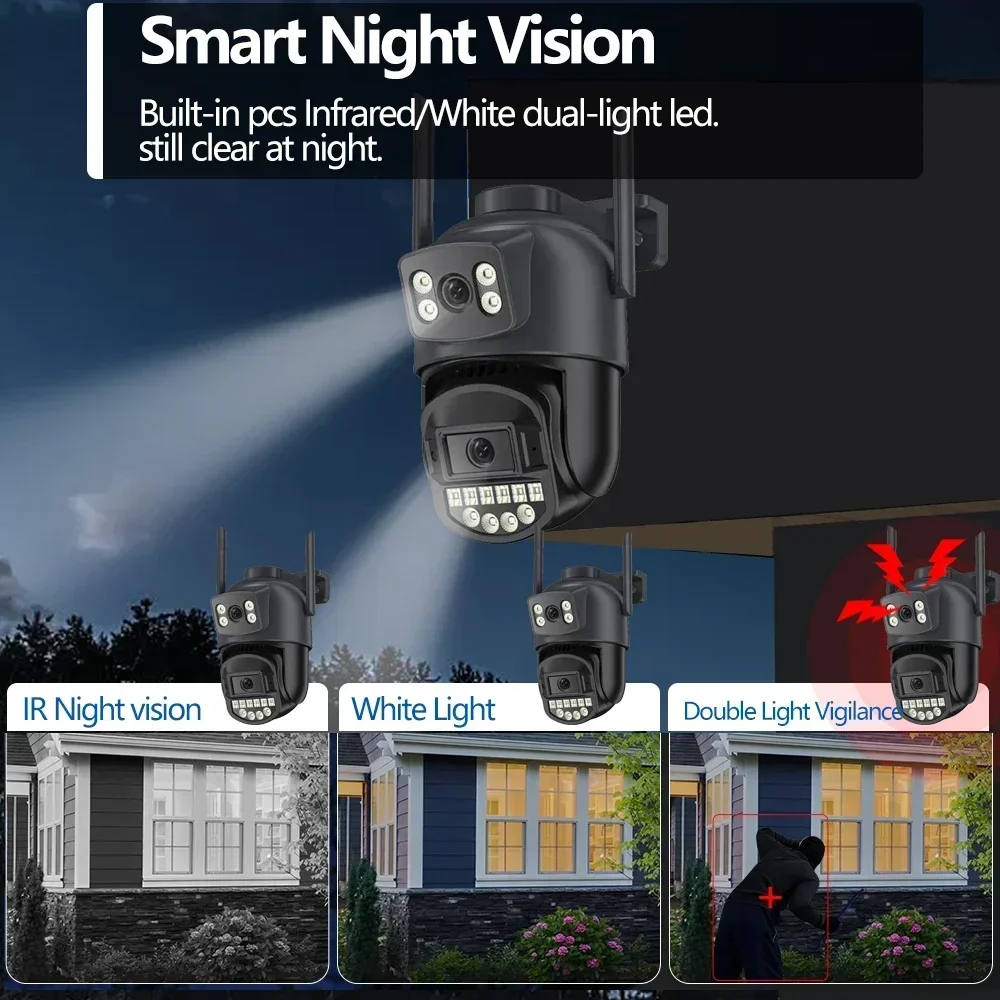 كاميرا IP 10 ميجابكسل واي فاي PTZ عدسة مزدوجة 5K 2.4/5G كاميرا مراقبة خارجية تتبع تلقائي اللون للرؤية الليلية حماية 8 ميجابكسل
