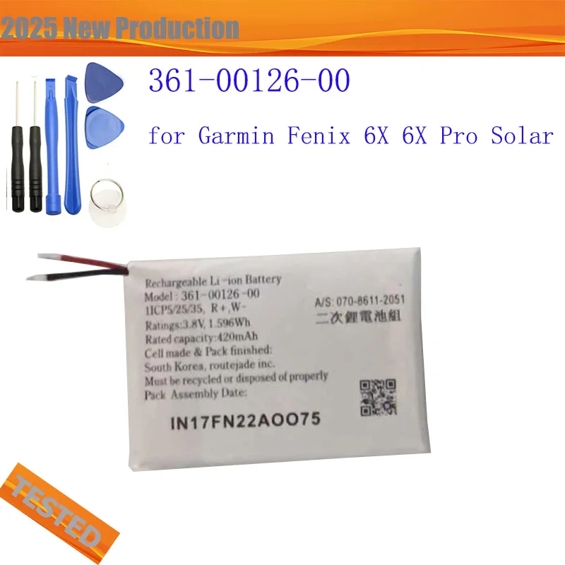 

Аккумулятор для часов Garmin Fenix 6X 6X Pro, 420 мАч, 361-00126-00, солнечные батареи + инструменты