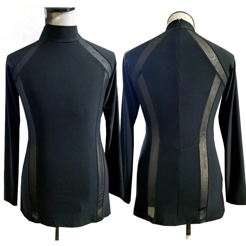 الرجال عالية الرقبة اللاتينية الرقص قمم جديد شبكة الربط المنافسة قمصان طويلة الأكمام أعلى ممارسة الرقص دعوى قاعة الرقص أزياء رقص #5