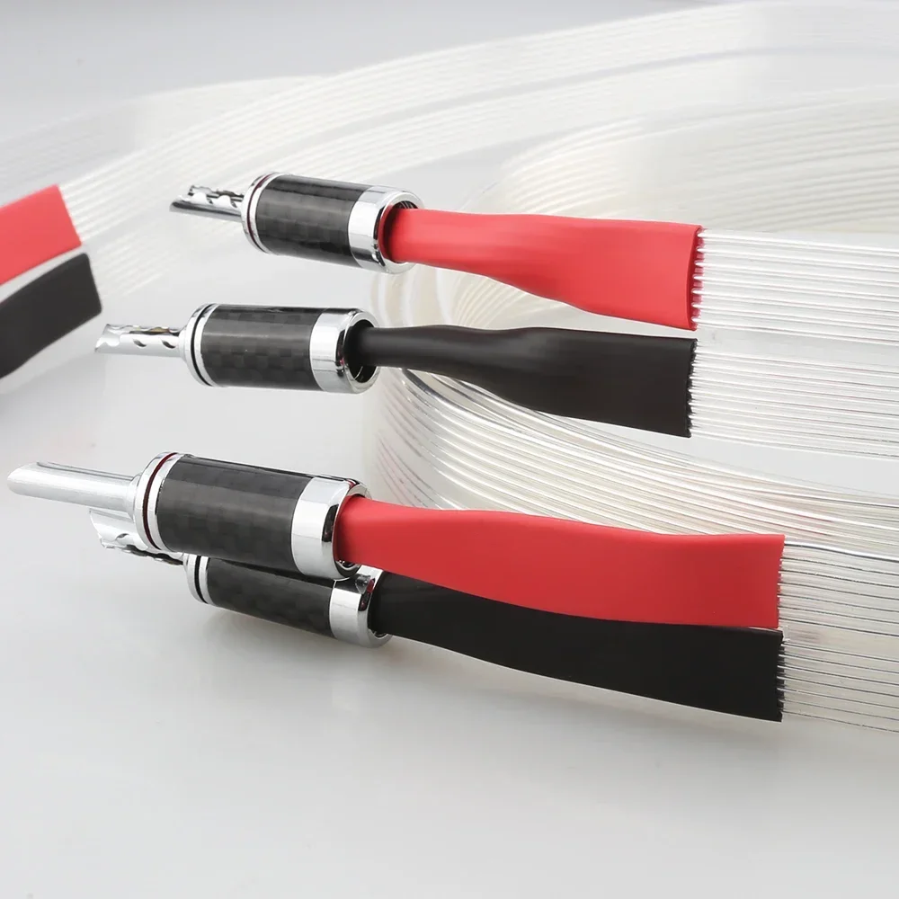 

Pair Audiocrast HiFi OCC Silver Plated White Flat Audio Speaker Cable with Carbon Fiber BFA Banana Plug