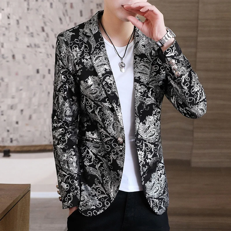 Casual Spring And Autumn New Men's Suits & Blazers Korea Youth Small Suit Gold Silvery Slim Fit Jacket Streetwear Top Short Coat