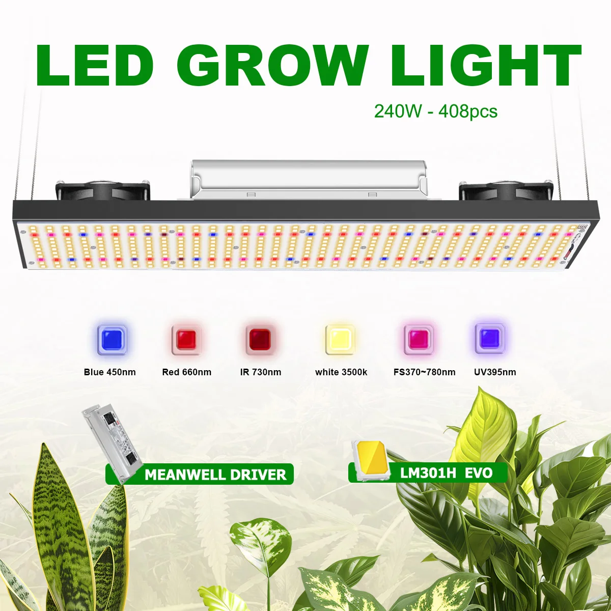 YUXINOU LM301H 240W Vollspektrum-LED-Beleuchtungspanel für Kultur