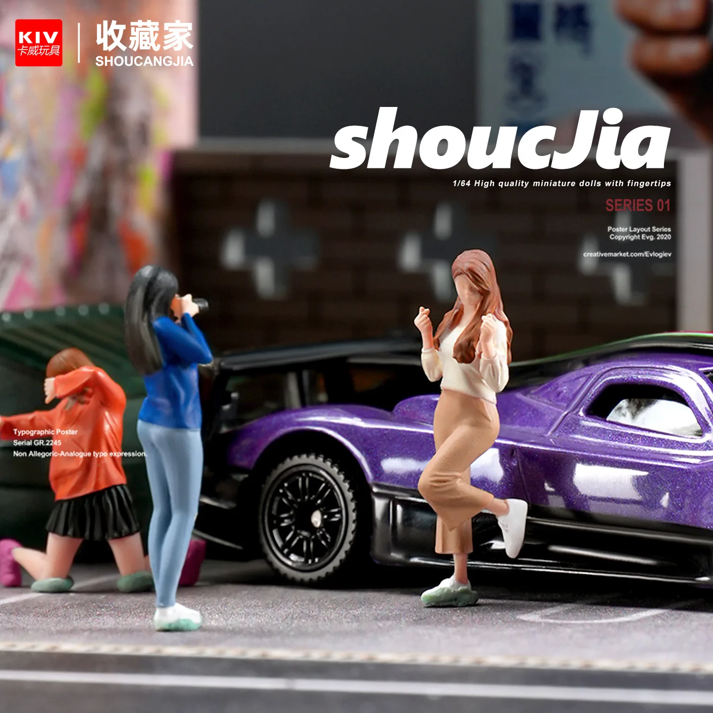 Cute Girl with Heart Gesture, 1/64 Scale Model Car Accessories, Miniature Figurine Decorative Piece in Color