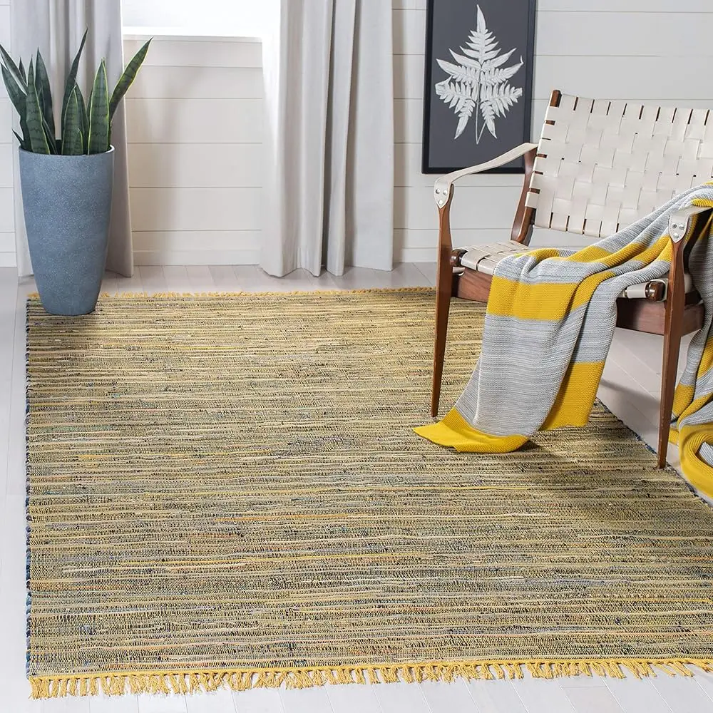 

Rag Rug Collection Area Rug - 5' X 8', Yellow & Multi, Handmade Boho Stripe Cotton, I For High Traffic Areas In Living Room,