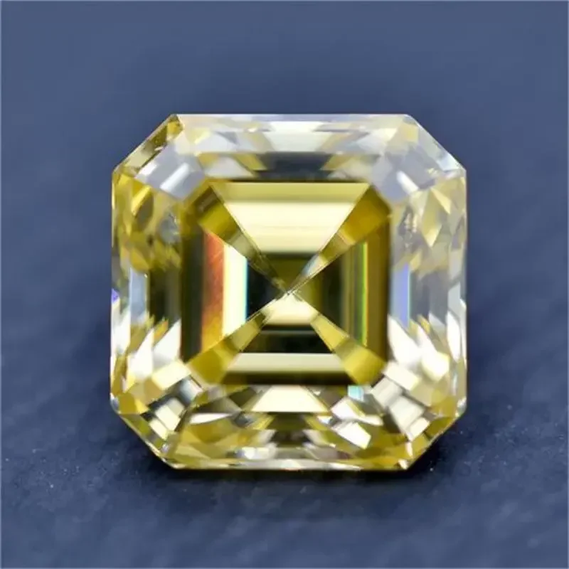 

Moissanite Stone Lemon Yellow Color Asscher Cut Lab Grown Gemstone For DIY Charms Woman Jewelry Making With GRA Certificate