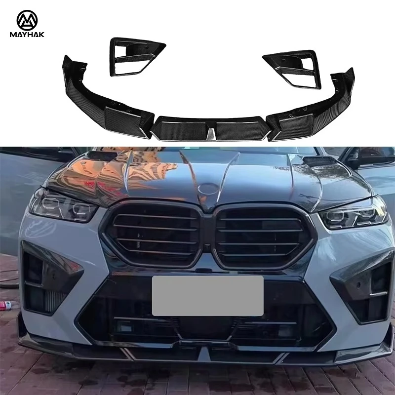 LD Style Carbon Fiber Front Bumper Lip with Car Front Air Vent Splitter for  X5M F95 Lci Modify Kit Auto Front Spoiler