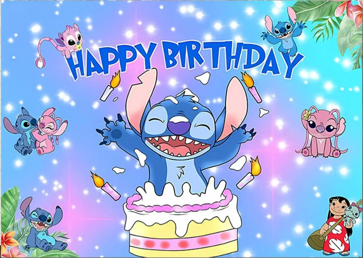 Fondo de fiesta de Halo Lilo Stitch para niños, decoración de feliz cumpleaños, decoraciones de fondo fotográfico, pancarta de decoración