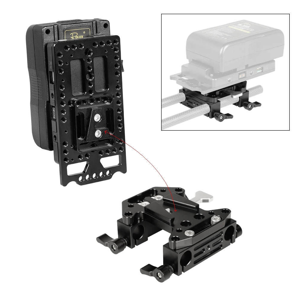 HDRIG быстросъемная V-образная Монтажная пластина аккумулятора с 15 мм двойным стержнем зажимные адаптеры для DSLR-камер Blackmagic URSA Mini DJI