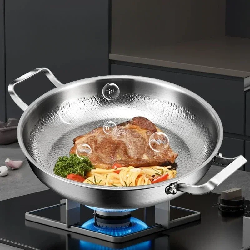 German High-end Titanium Pan Uncoated Steak Frying Pan Titanium Non-stick Pan Universal Induction Cooker Gas stove