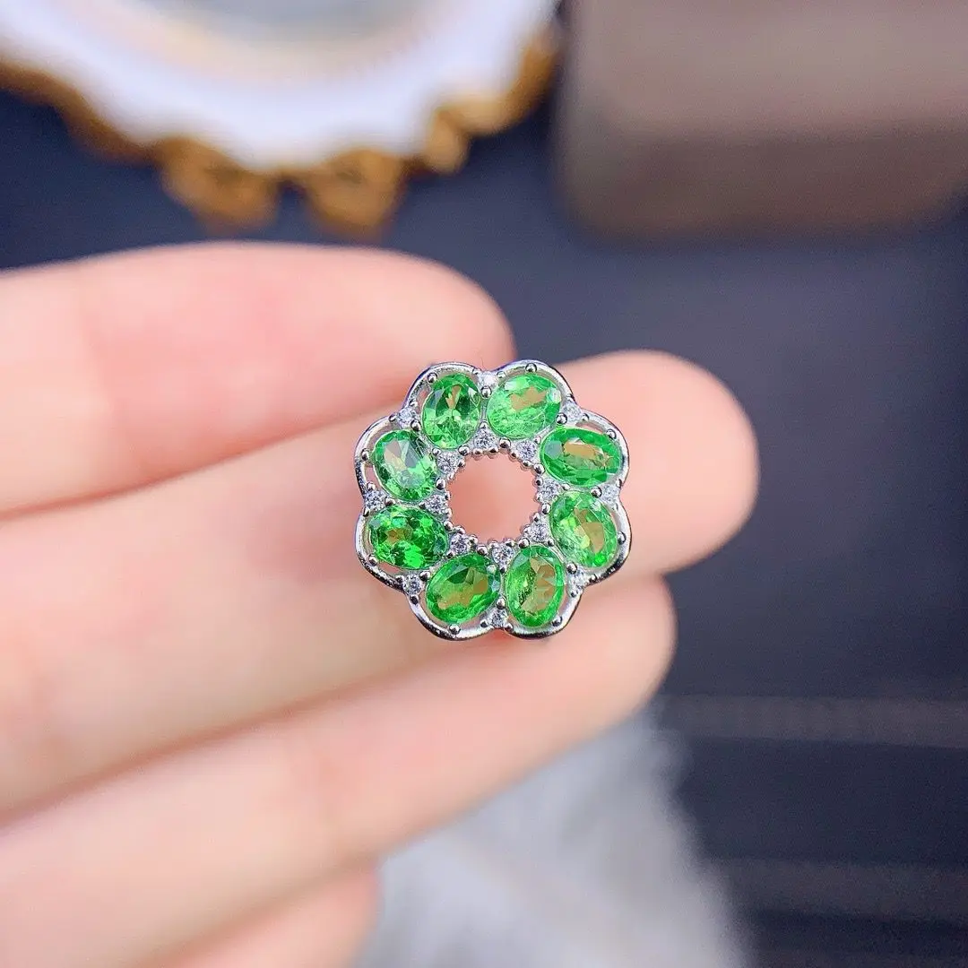 ZECAA 925 Tsavorite Jewelry Woman Tsavorite Ring With Natural Tsavorite Stone 3*4mm S925 Silver Tsavorite Ring