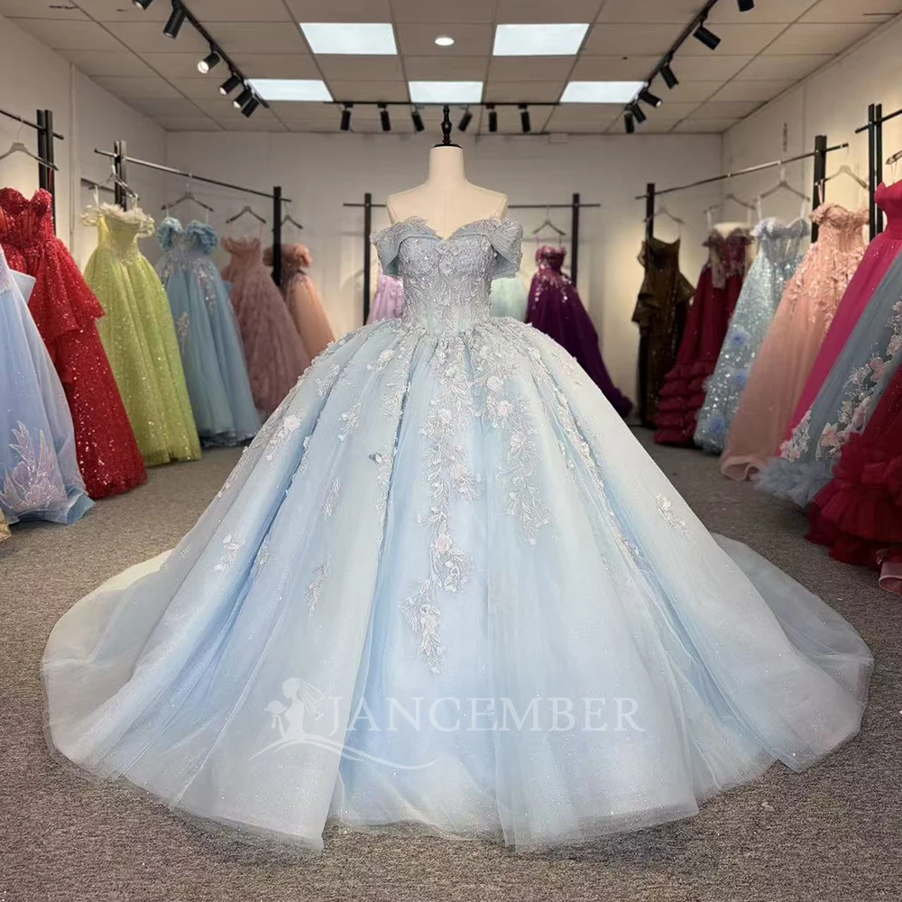 

Блестящее платье Quinceanera по индивидуальному заказу, бальное платье с сердечком и цветочной аппликацией, с короткими рукавами и бисером, с открытой спиной, платья de 15, quinceañera