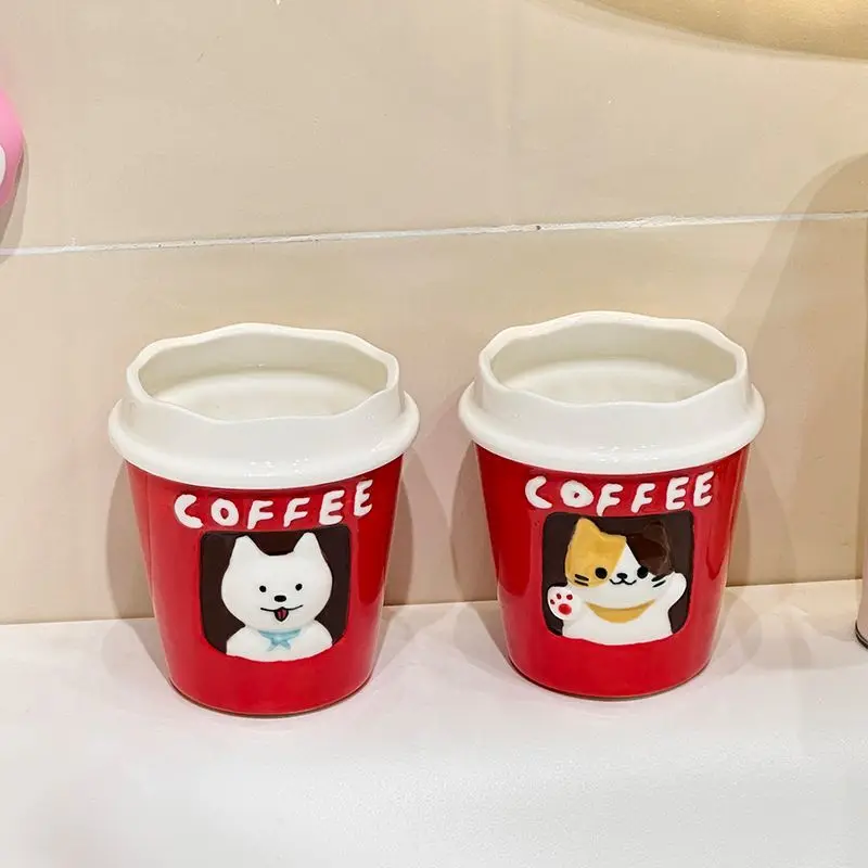 Cute cartoon, ceramic mouthwash cup, household tooth cup, high value, bathroom set, couple cup.