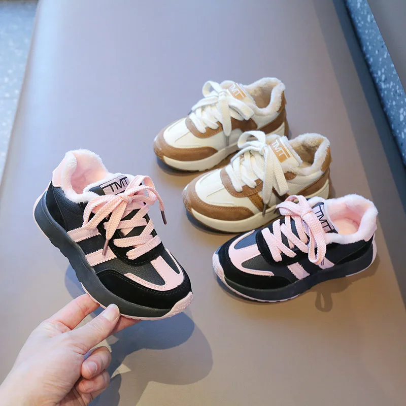 

Children's Padded Sneakers 3-18 Years Old Pink Thickened Warm Boys Girls Casual Shoes Khaki Soft Kids Cotton Shoes Short Boots