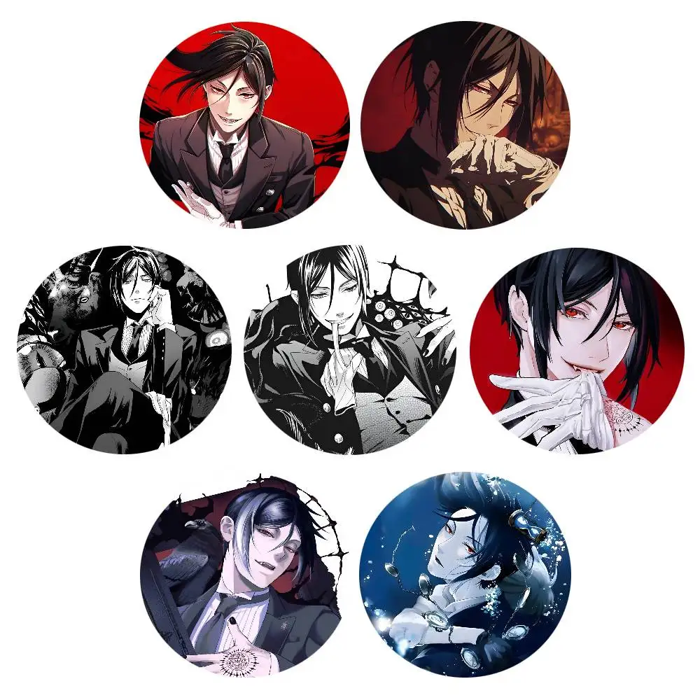 Anime Black Butler Sebastian Michaelis Badges Round Badge Tinplate Coin Brooch Clothing Backpack Accessories Lapel Pin