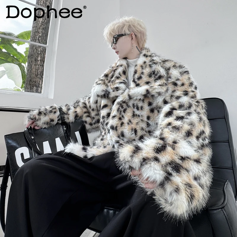 2024 herbst Winter Mode High Street Trendy Persönlichkeit Hübscher Leopard Print Pelz Baumwolle gefütterte Mantel Männer Frauen Faux Pelz mäntel