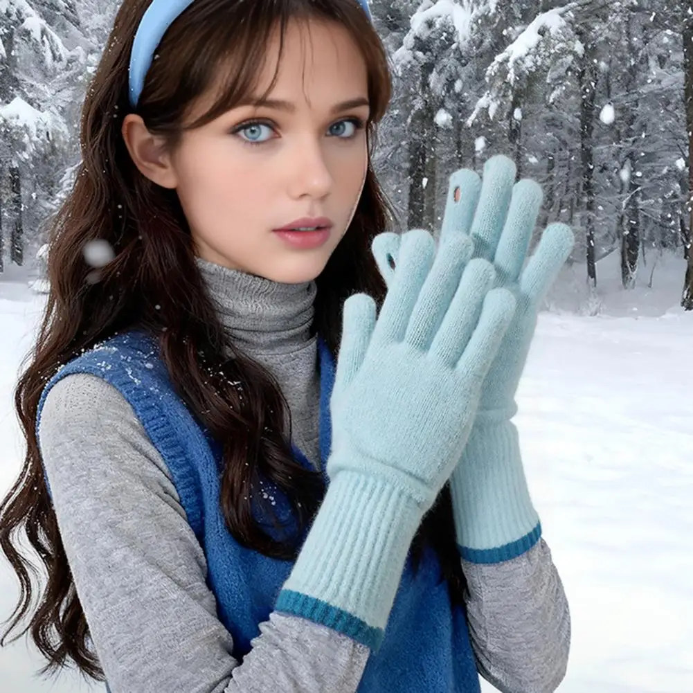 

Зимние перчатки, теплые уличные перчатки, длинные вязаные перчатки с сенсорным экраном для женщин, зимняя езда, спорт на открытом воздухе, теплые перчатки в корейском стиле