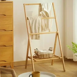 Modern Design Wooden Bedroom Floor Space Arrangement Storage Rack Hangers Foldable Towel Rack Shoe Rack Clothing