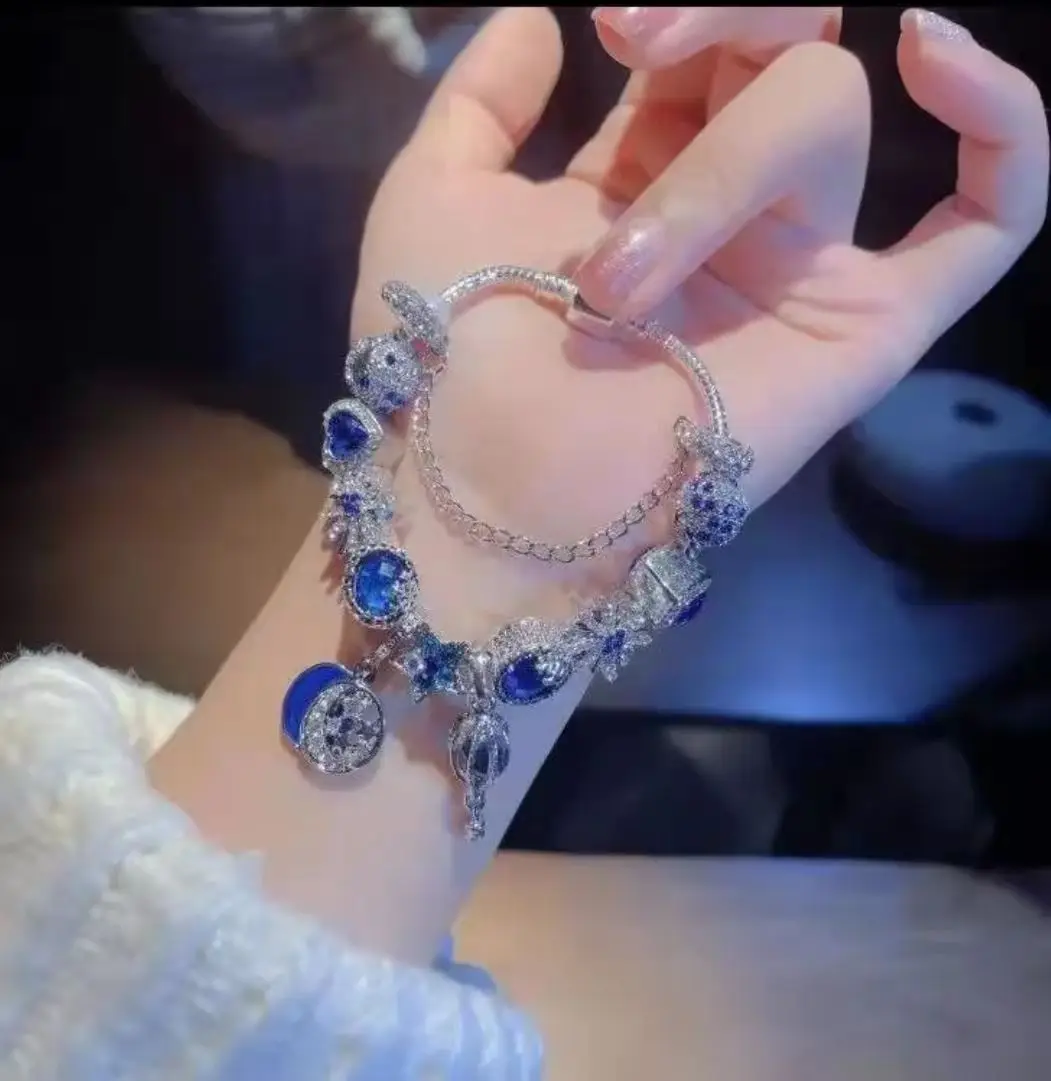 Yexcodes สร้อยข้อมือคริสตัล Hot Air บอลลูนสุภาพสตรีเครื่องประดับของขวัญ Silver Plated พู่ Moon Star สร้อยข้อมือลูกปัดผู้ชาย & ผู้หญิง