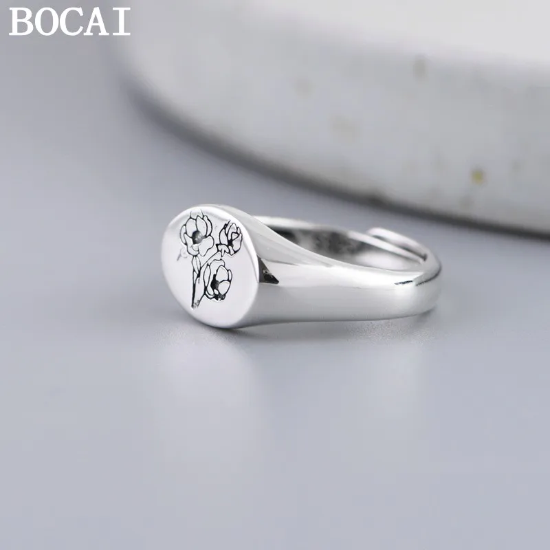 BOCAI S925 Sterling Silver Jewelry Vintage Art Flowers Rngs Women's Selected Gifts