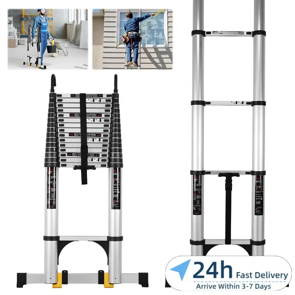 

Алюминиевая легкая компактная лестница для автодомов 7,1 м с 2 треугольными стабилизаторами, складная телескопическая лестница-стремянка для автодомов, дома и работы на открытом воздухе