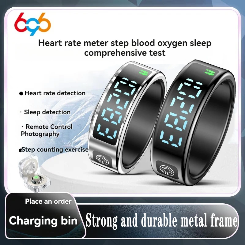 

Смарт-кольцо для мужчин и женщин, светодиодный экран, 5 АТМ, водонепроницаемое кольцо для отображения жестов, несколько спортивных режимов, мониторинг сердечного ритма, кислорода в крови