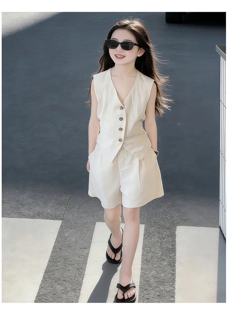 2026 New Teenage Elegant Clothing Suits,  Baby Girls Formal Lady 2 Piece Sets, Vest + Shorts or Pants  5-12 T