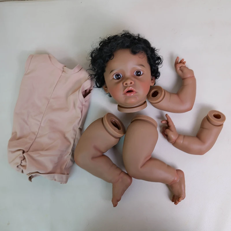 

22inch Unfinished Reborn Doll Kit Benjamin with Cloth Body and Eyes Dark Skin DIY Doll Parts